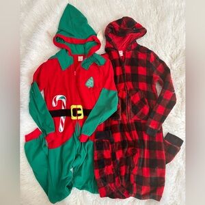 Cat & Jack size 14 Fleece Christmas Elf and Plaid Hooded Onesies